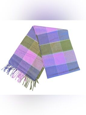 JOHNSTONS Of Elgin Lilac Purple Plaid Cashmere Scarf Made In Scotland 68x10